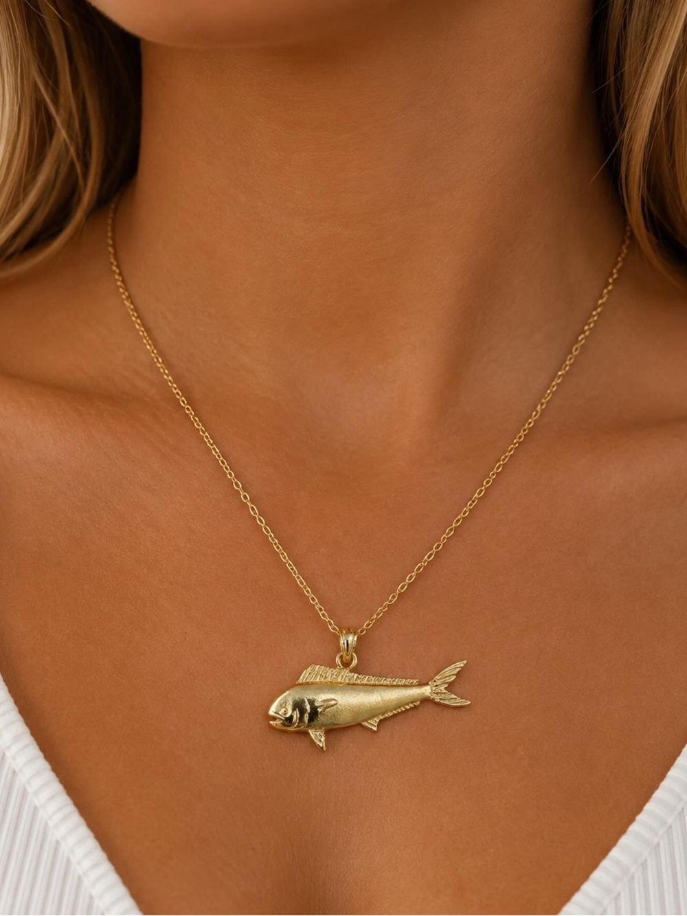 Gold Fish Pendant Necklace